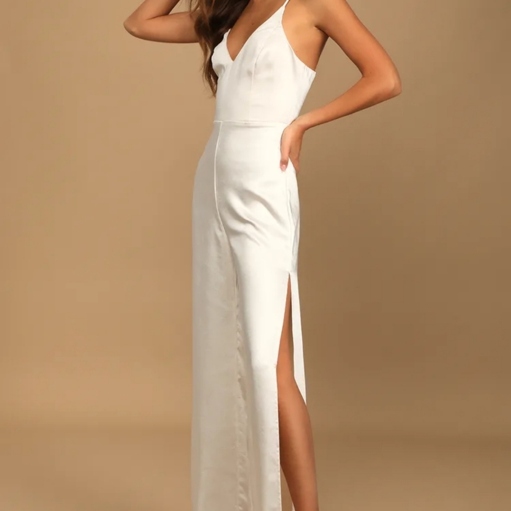 Champagne satin slit leg jumpsuit